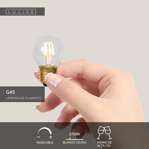 Lucide G45 - Lámpara de filamento - Ø 4,5 cm - LED Regul. - E27 - 1x3W 2700K - Transparente - USP